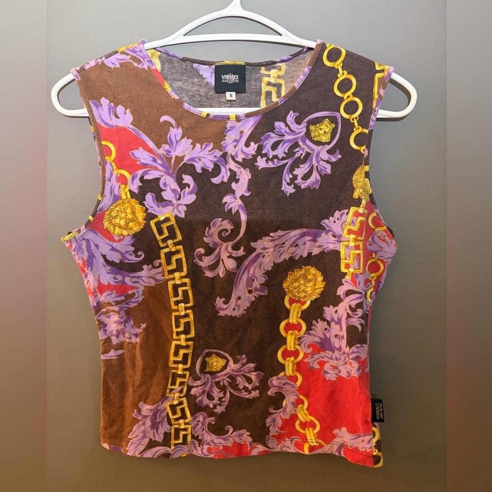 Vintage ss 1996 runway Gianni Versace Women's Baroque Print Tank Top